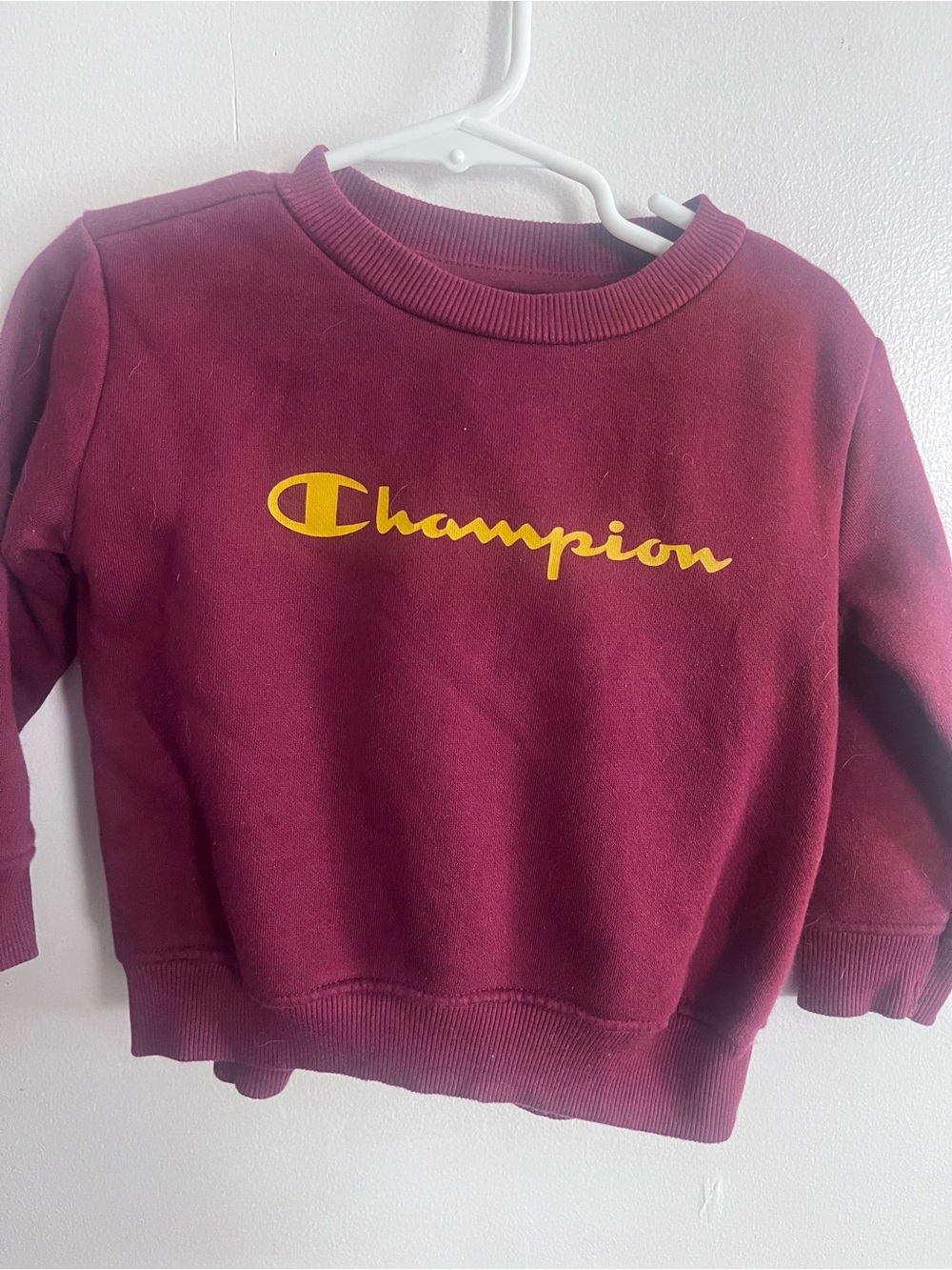 Champion Kids Burgundy Crewneck Sweatshirt with Yellow Logo